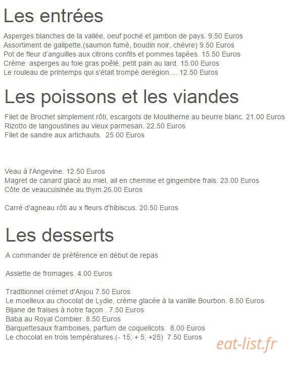 L'Alchimiste restaurant — carte page 1