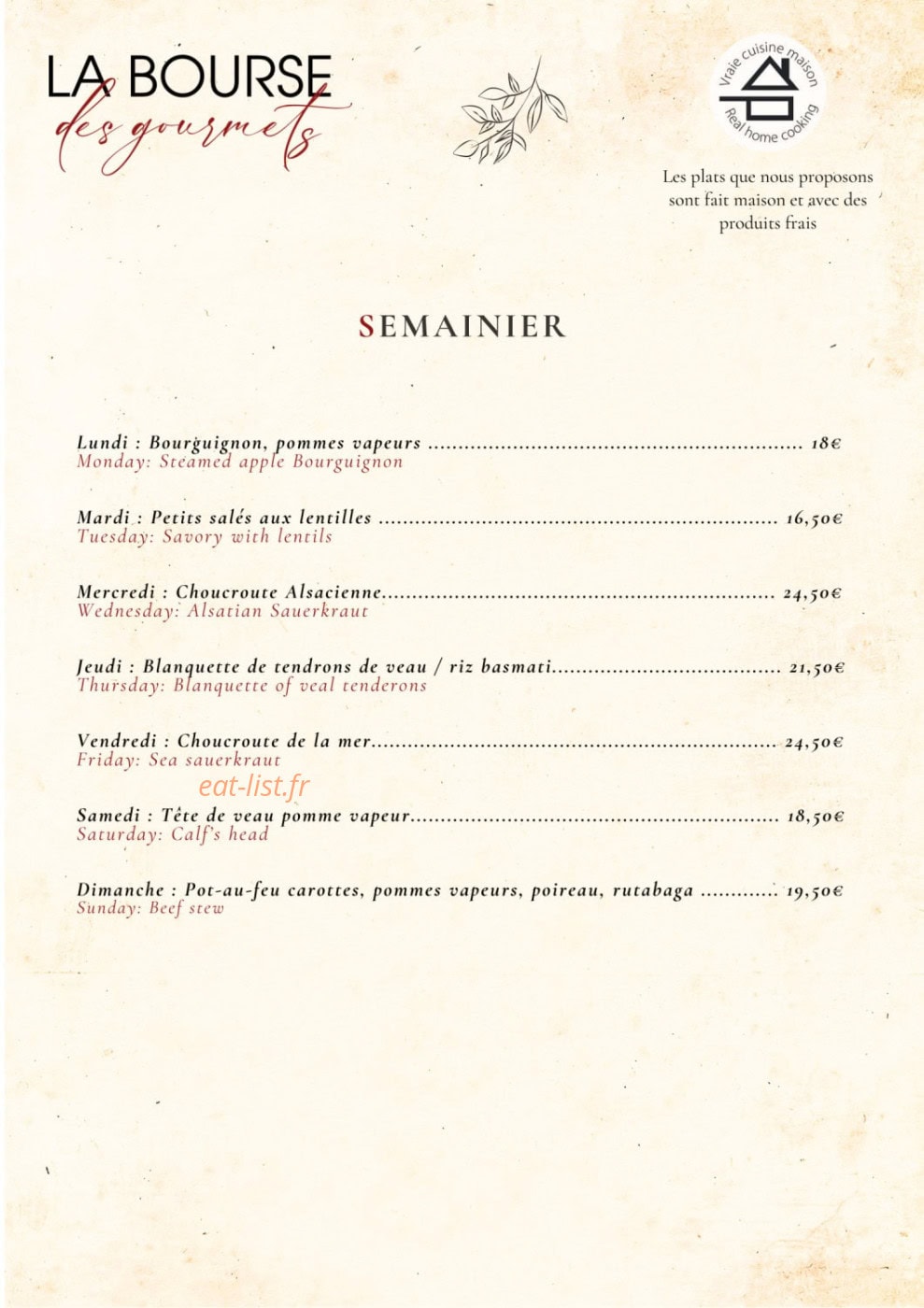 La Bourse des Gourmets — carte page 1
