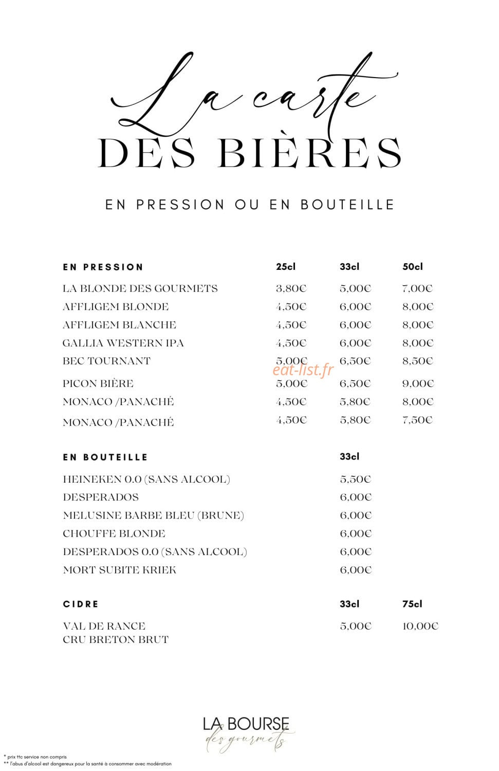 La Bourse des Gourmets — carte page 10