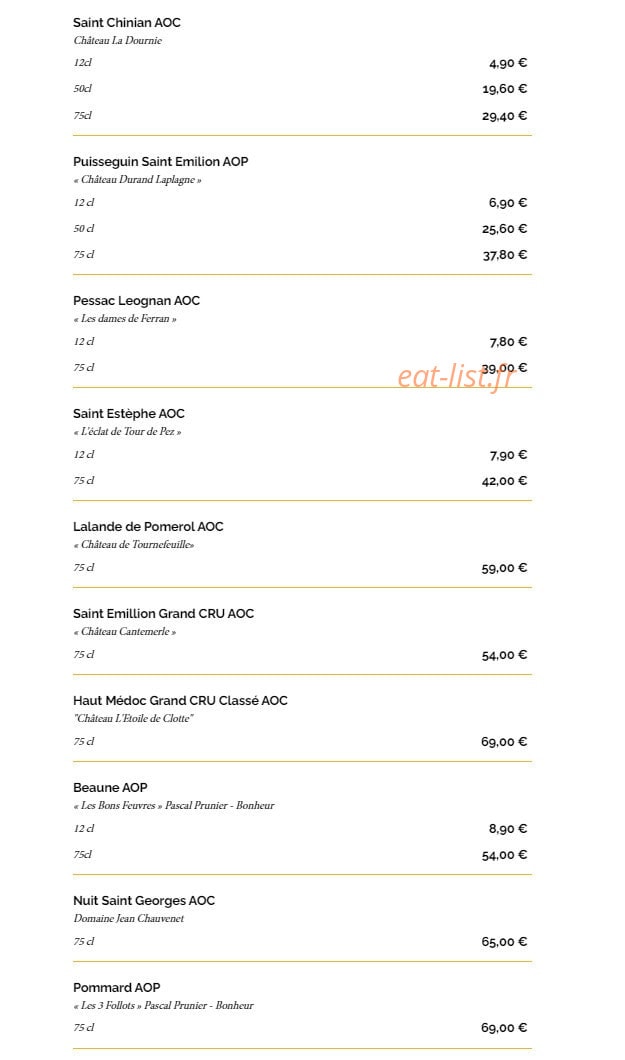 La Taverne — carte page 16