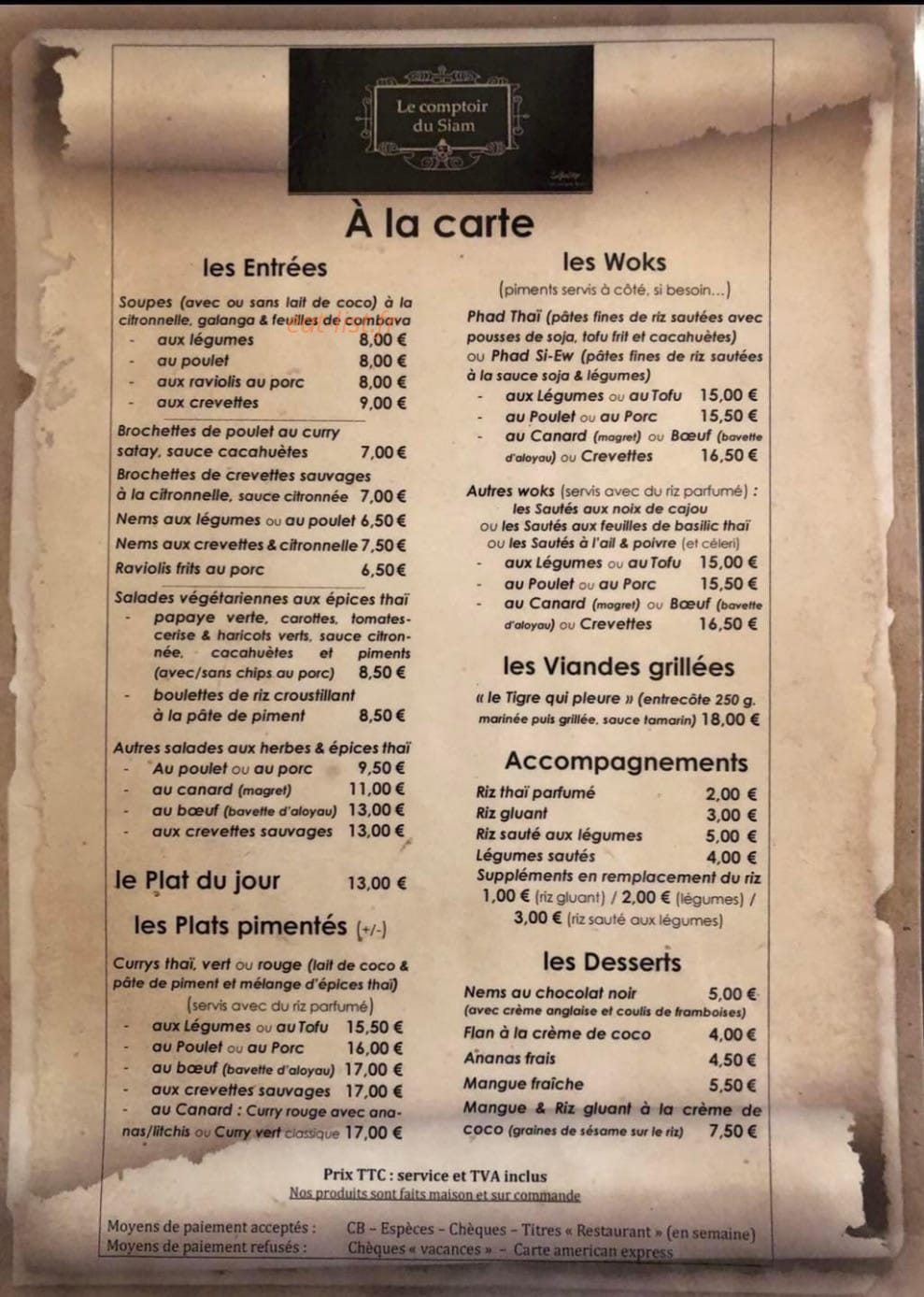 Le Comptoir du Siam — carte page 1