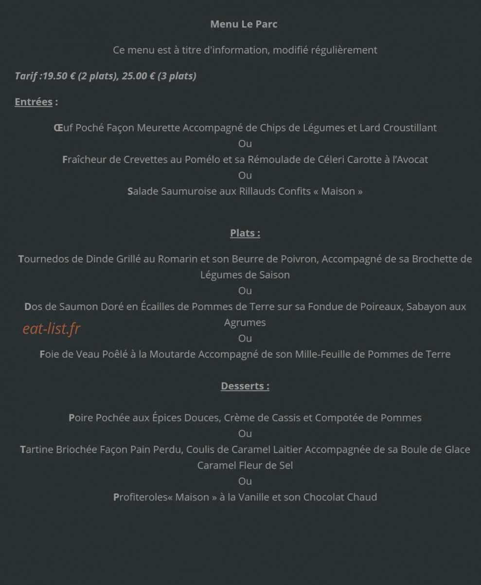 Le restaurant Du Parc — carte page 2