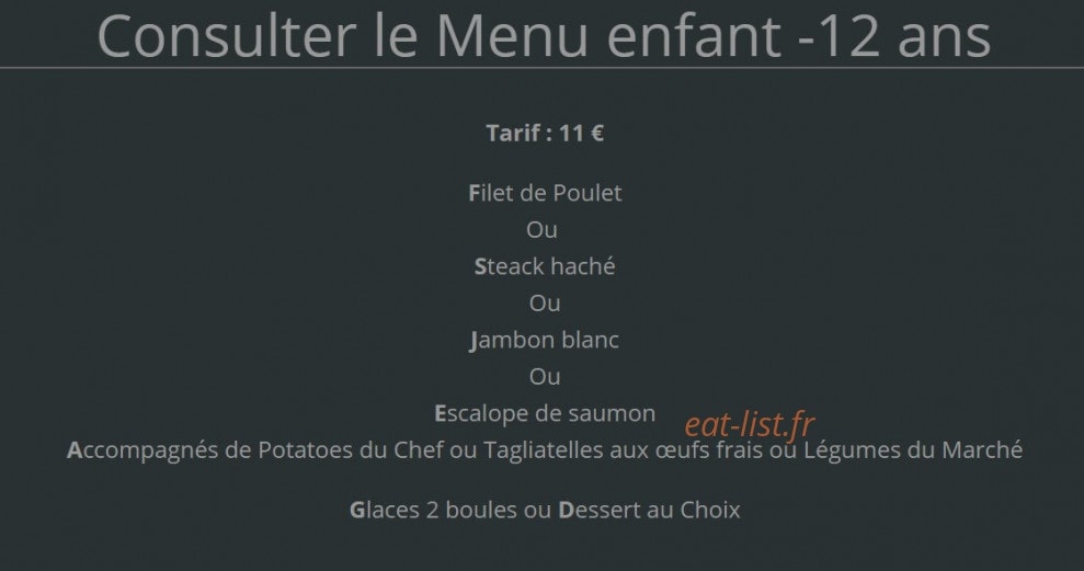 Le restaurant Du Parc — carte page 1