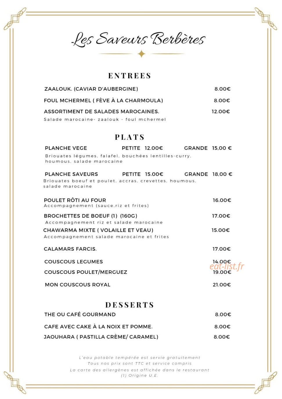 Les saveurs Berbères — carte page 1