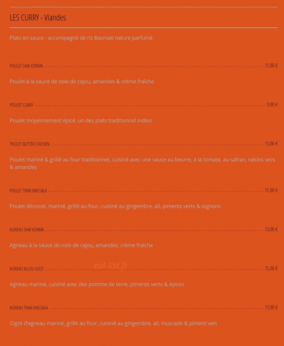 Ô Saveurs de l'Inde — carte page 2