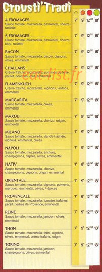 Crousti'pizzas — carte page 2
