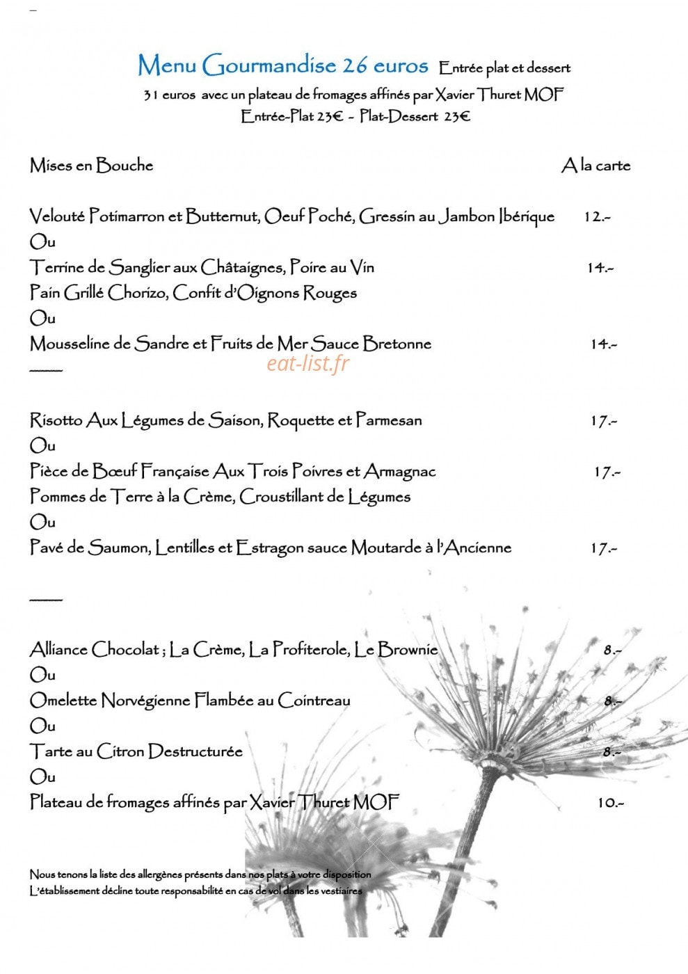 Auberge de l'ombrée — carte page 1