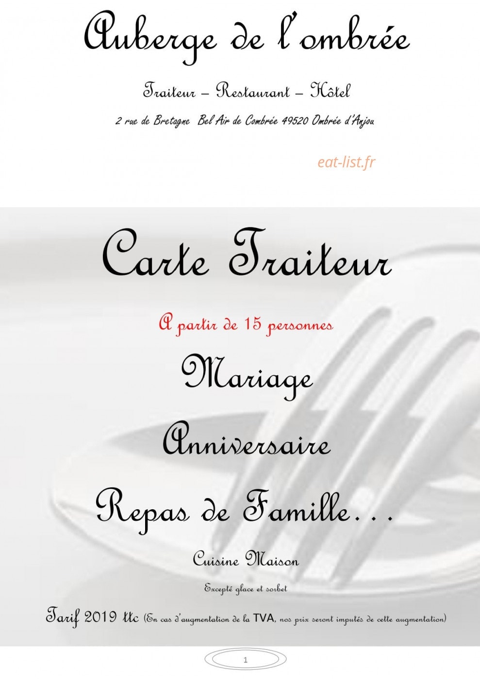Auberge de l'ombrée — carte page 15