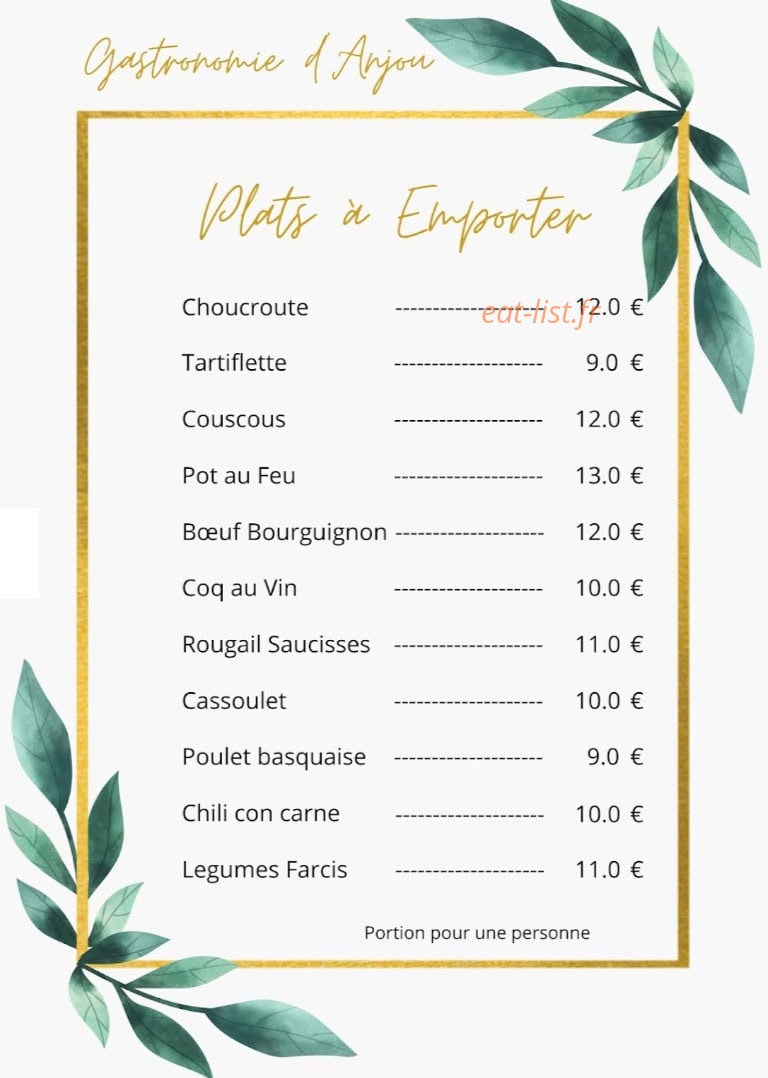 Carte et menu de Gastronomie d'Anjou à Ombrée d'Anjou — Les plats à emporter