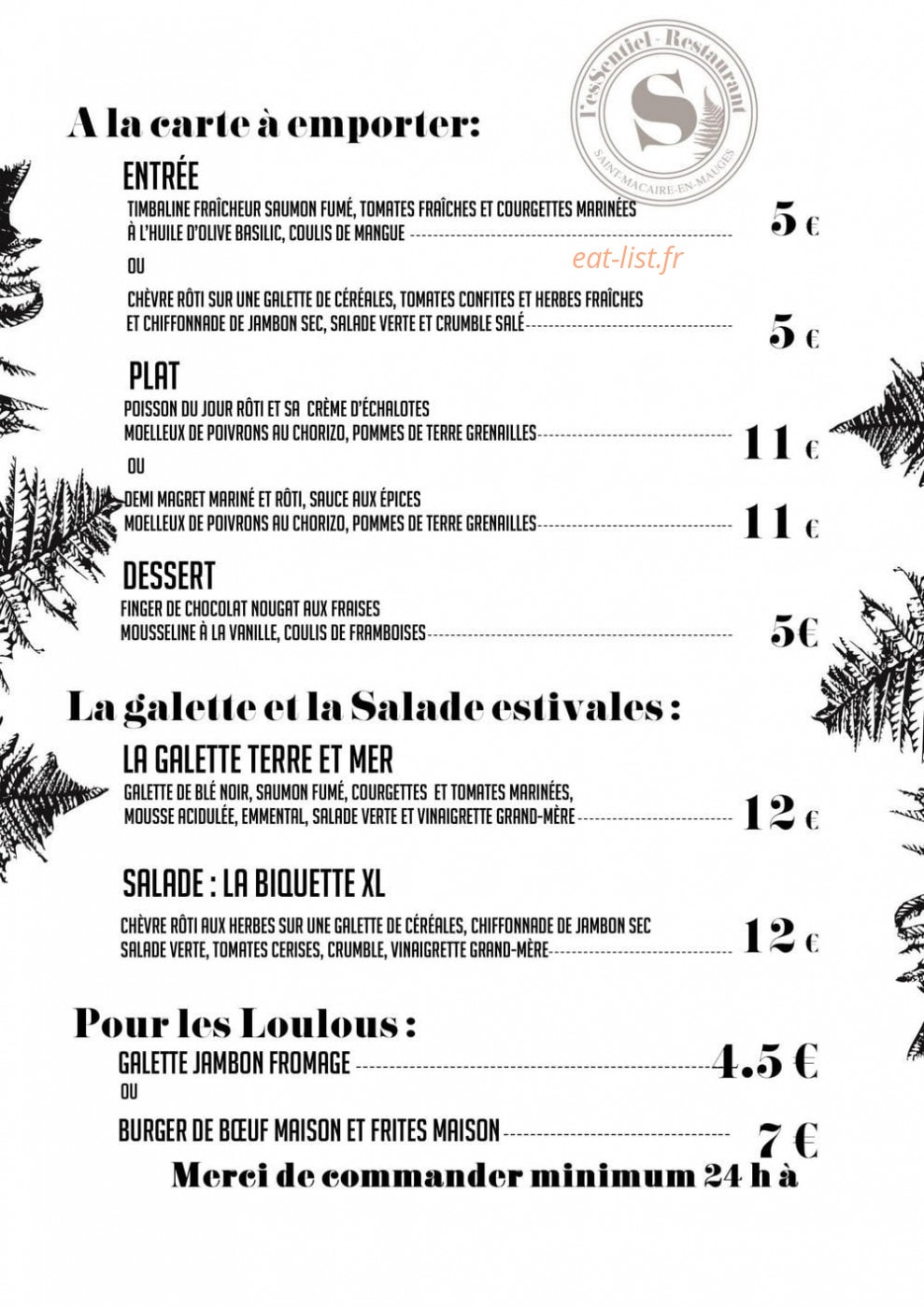 l'EsSentiel Restaurant — carte page 1