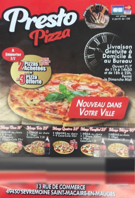 Presto pizza — carte page 1