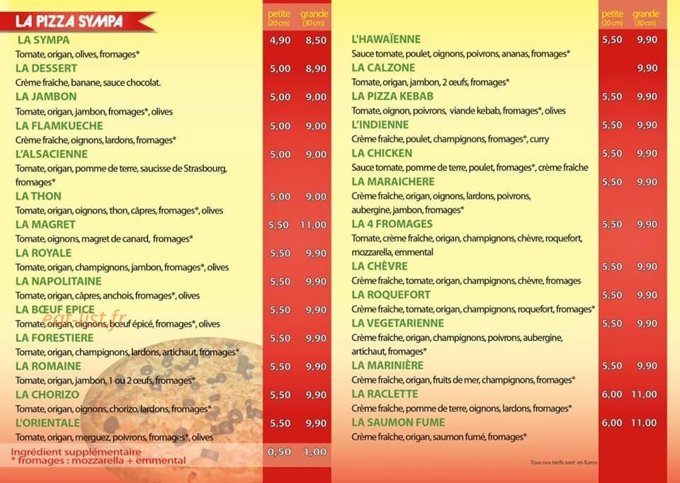 Carte et menu de La Pizza Sympa à Montreuil Juigne — Les pizzas