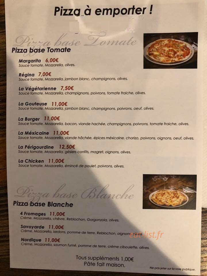 Carte et menu de Au ptit restaurant du château à Soulaire et Bourg — Les pizzas