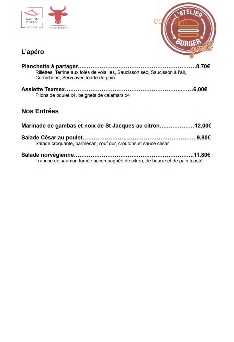 L'atelier burger grill — carte page 4