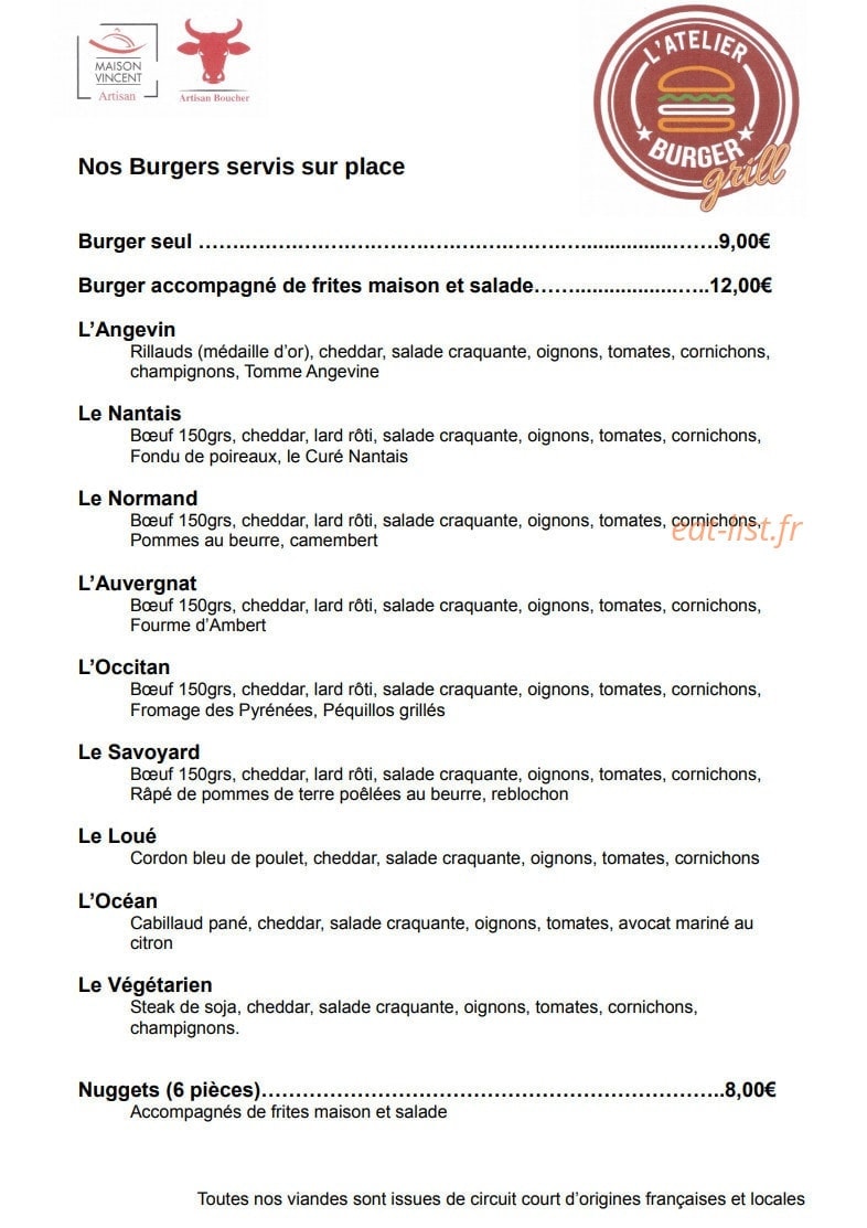 L'atelier burger grill — carte page 5