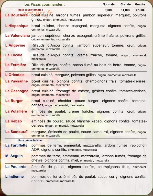Carte et menu de Pizzeria Vitaliano à Segré-en-Anjou Bleu — Les pizzas gourmandes