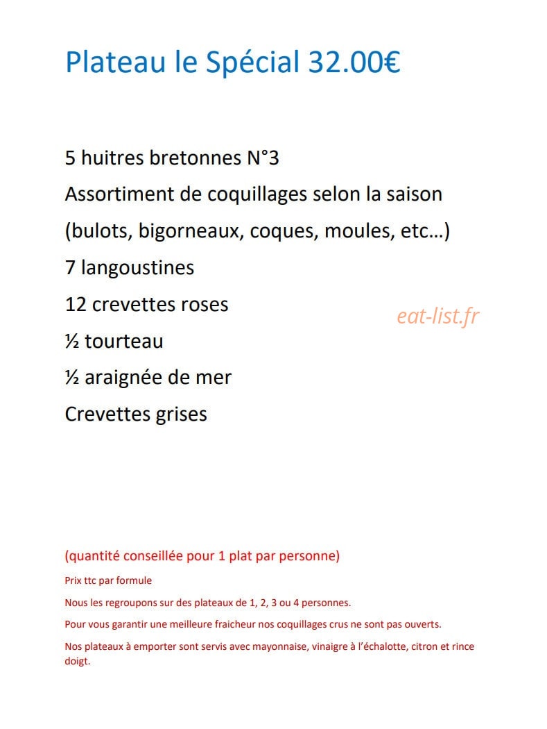 Carte et menu de L'Océan à Orée d'Anjou — Les plateaux spéciales