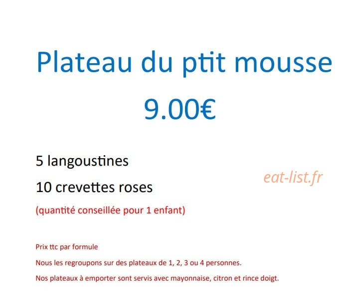 Carte et menu de L'Océan à Orée d'Anjou — Les plateaux du petit mousse