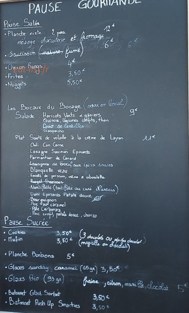Carte et menu de La Paillote des Lucettes à Montjean sur Loire — Les pauses salées et pauses sucrées
