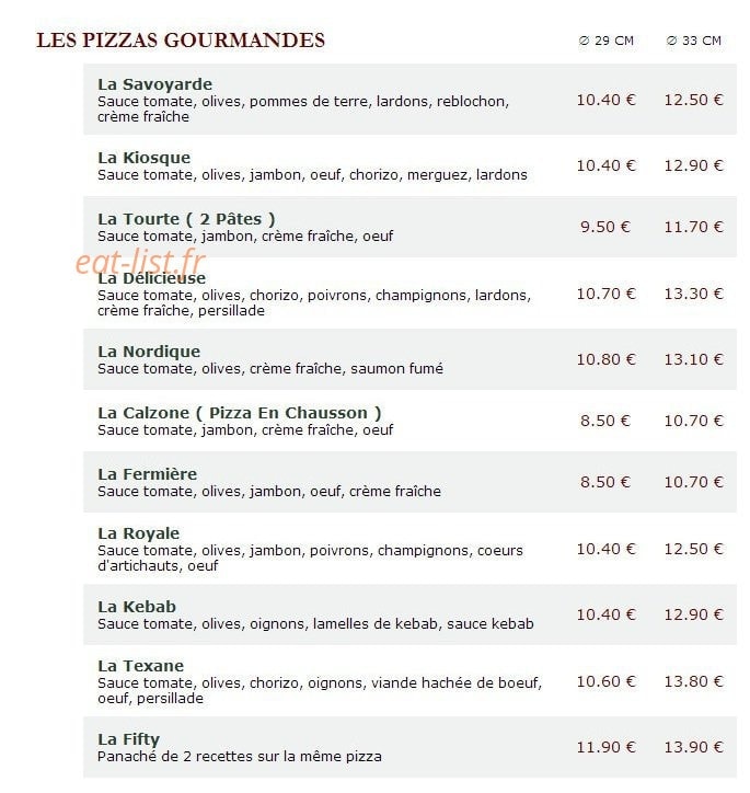 Le Kiosque à Pizzas — carte page 2