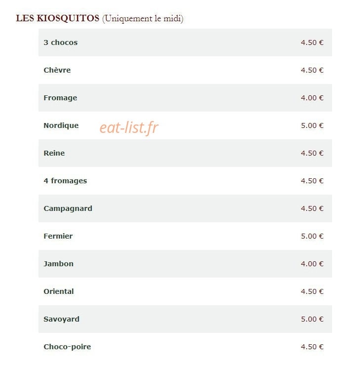 Le Kiosque à Pizzas — carte page 4