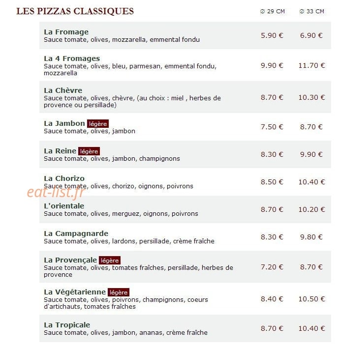Le Kiosque à Pizzas — carte page 1
