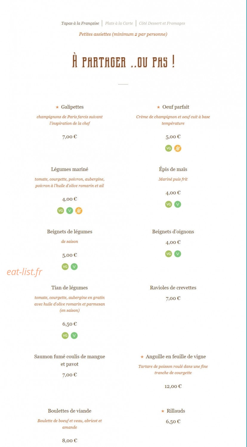Chez Mimie — carte page 1
