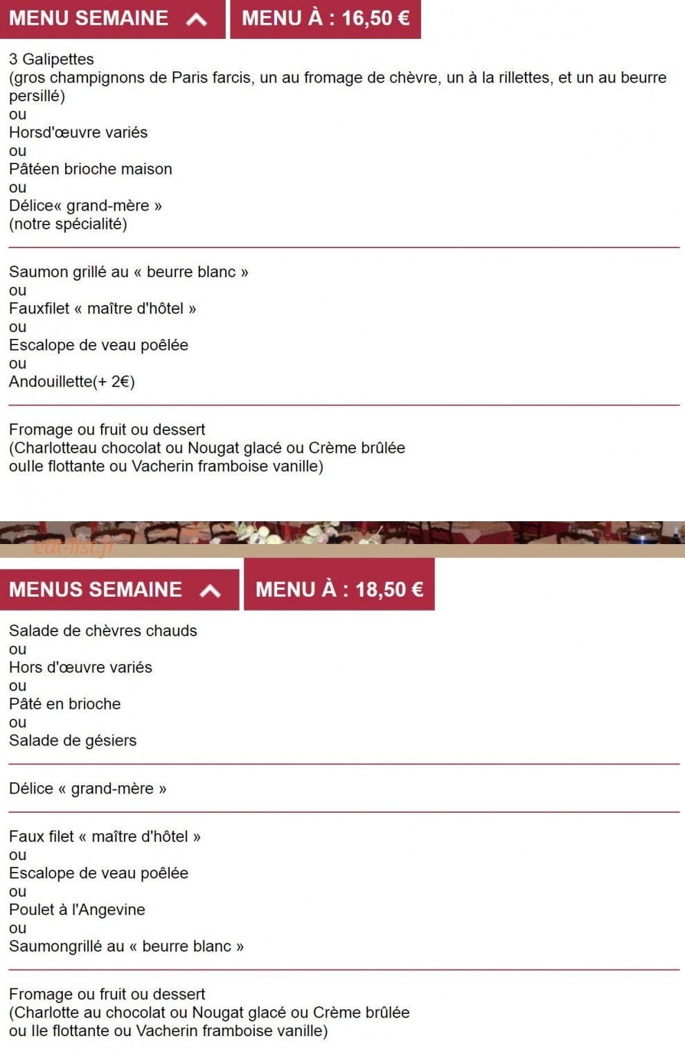 Restaurant de l'Abbaye le Délice — carte page 1