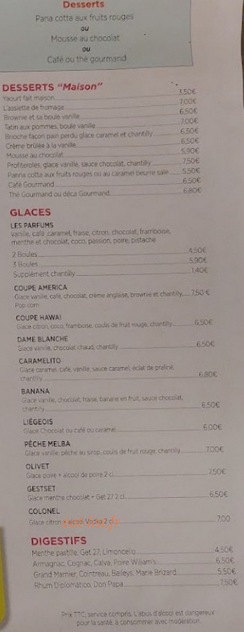 Carte et menu de L'évidence à Beaupréau-en-Mauges — Les desserts