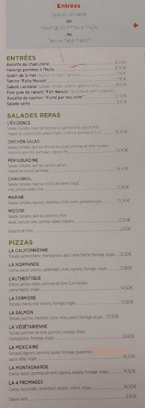 Carte et menu de L'évidence à Beaupréau-en-Mauges — Les entrées
