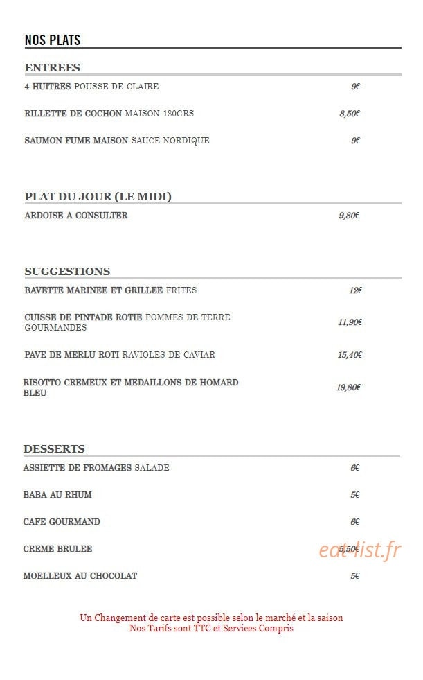 Carte et menu de L'Auberge du Moulin à Les Garennes sur Loire — Entrées, plats, desserts...