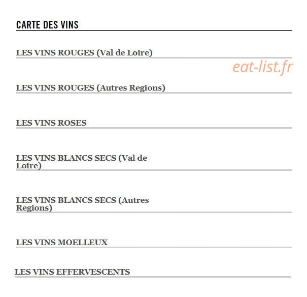 Carte et menu de L'Auberge du Moulin à Les Garennes sur Loire — Vins