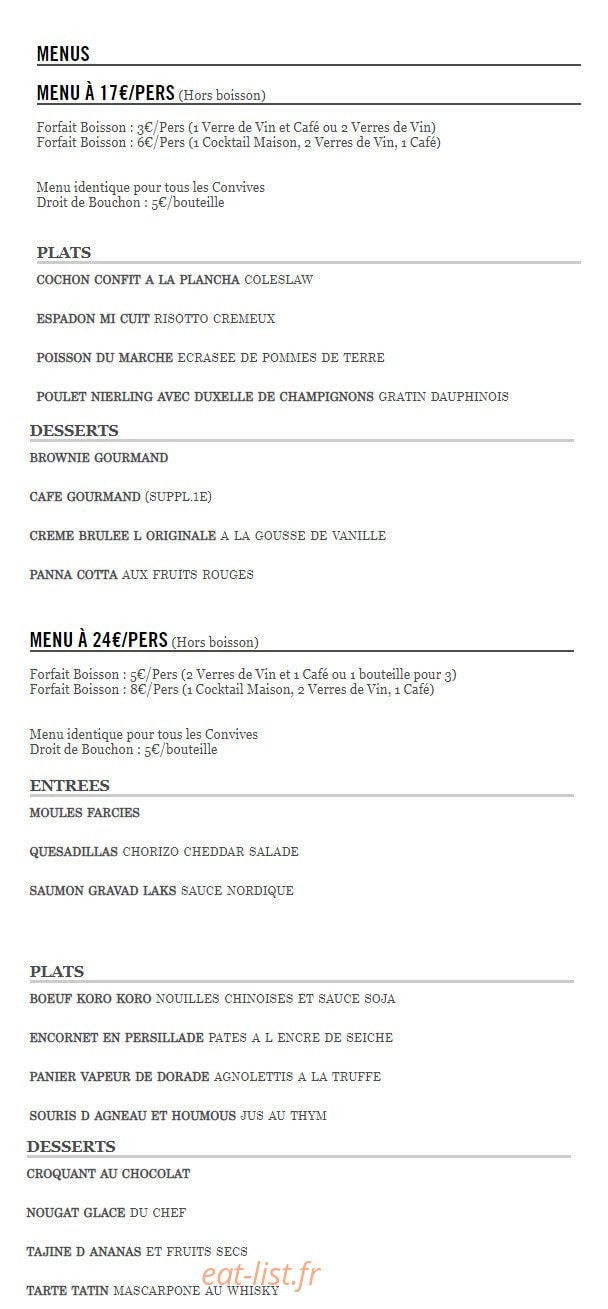 Carte et menu de L'Auberge du Moulin à Les Garennes sur Loire — Menus