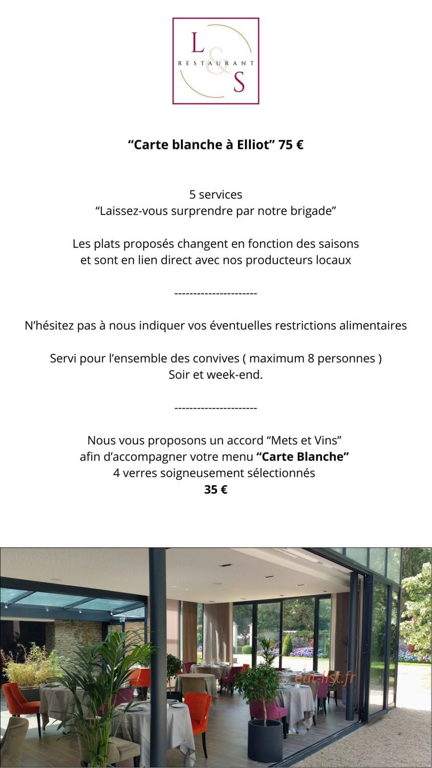 Carte et menu de Loire et Sens à Les Garennes sur Loire — La carte blanche à Elliot