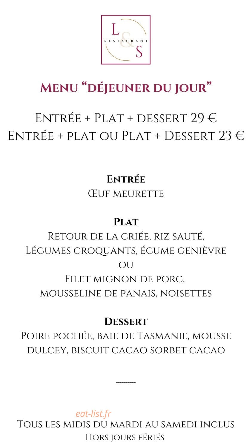 Carte et menu de Loire et Sens à Les Garennes sur Loire — Le menu déjeuner du jour