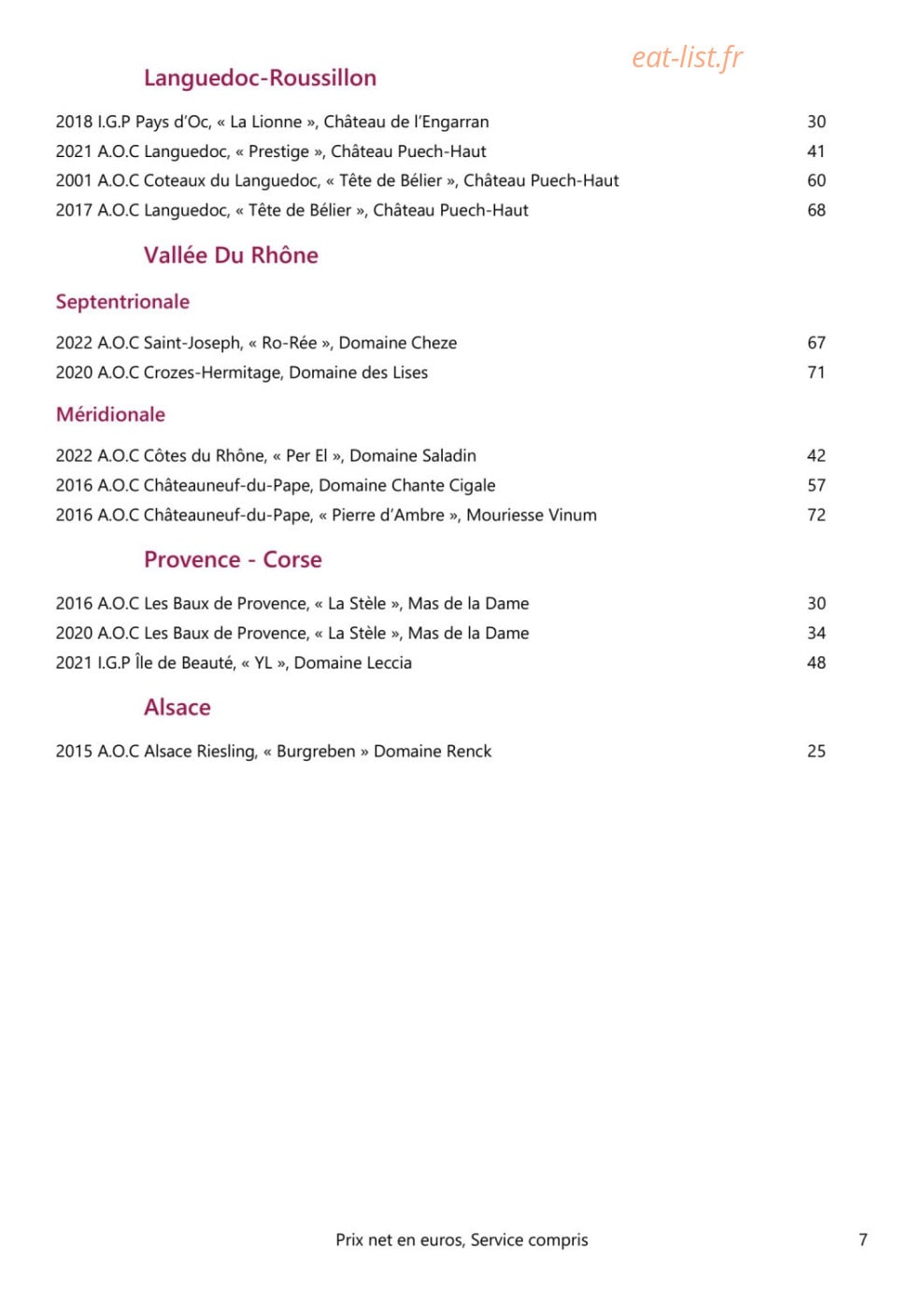 Carte et menu de Loire et Sens à Les Garennes sur Loire — Les vins blancs (suite)