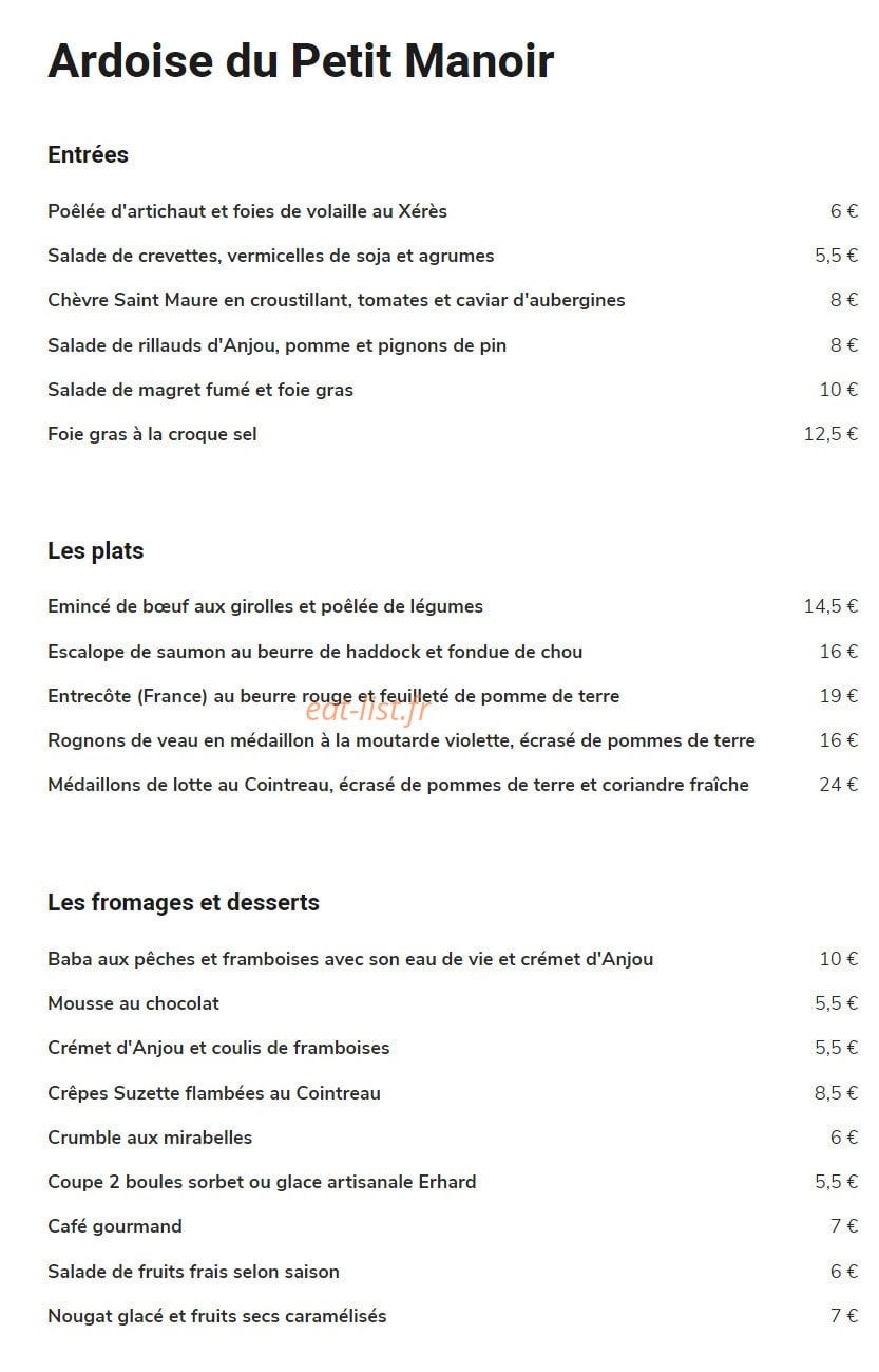 Le Petit Manoir — carte page 1