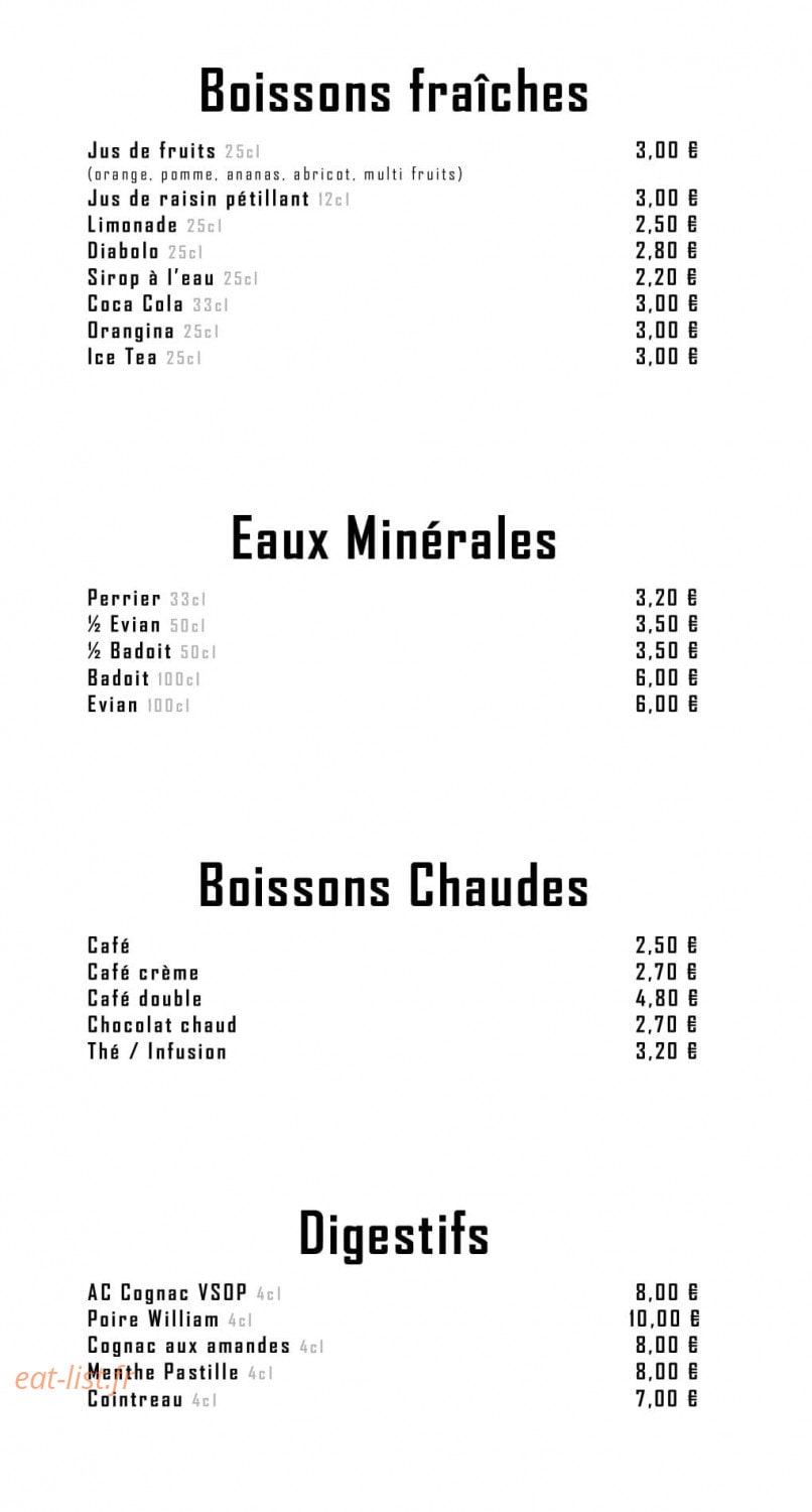 Carte et menu de Restaurant Le Moulin de l'Epinay à Mauges-sur-Loire — Les boissons fraîches, eaux minérales, boissons chaudes et digestifs