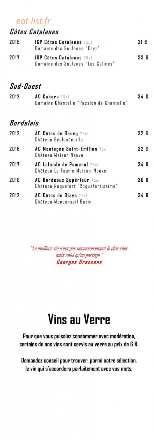 Carte et menu de Restaurant Le Moulin de l'Epinay à Mauges-sur-Loire — Les vins page 5