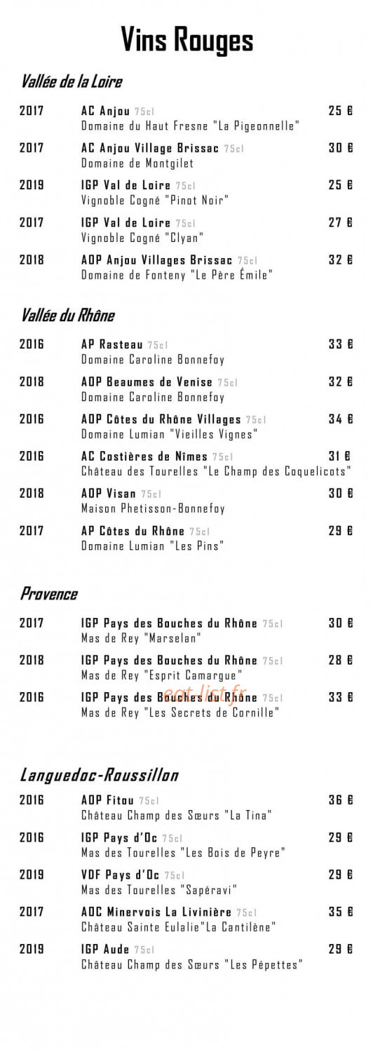 Carte et menu de Restaurant Le Moulin de l'Epinay à Mauges-sur-Loire — Les vins page 4
