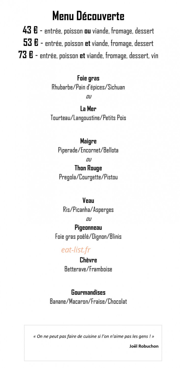 Carte et menu de Restaurant Le Moulin de l'Epinay à Mauges-sur-Loire — Le menu découverte