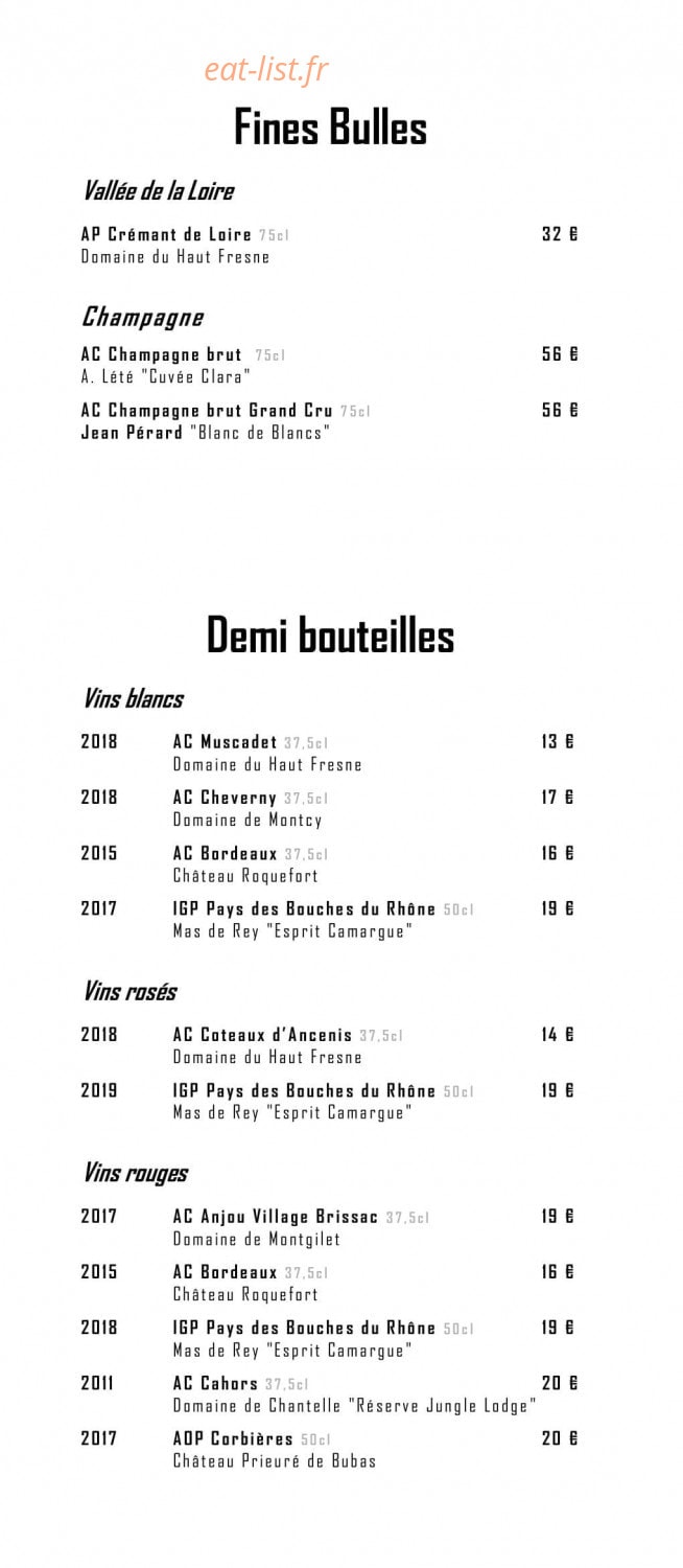Carte et menu de Restaurant Le Moulin de l'Epinay à Mauges-sur-Loire — Les vins