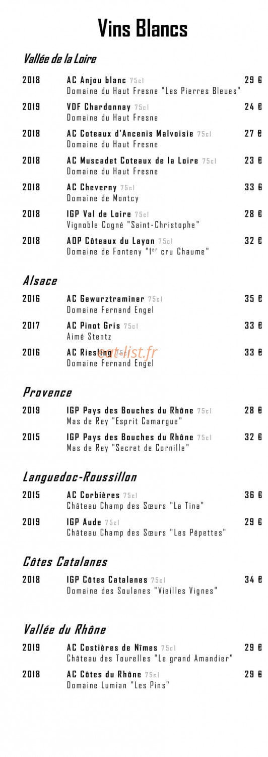 Carte et menu de Restaurant Le Moulin de l'Epinay à Mauges-sur-Loire — Les vins page 2