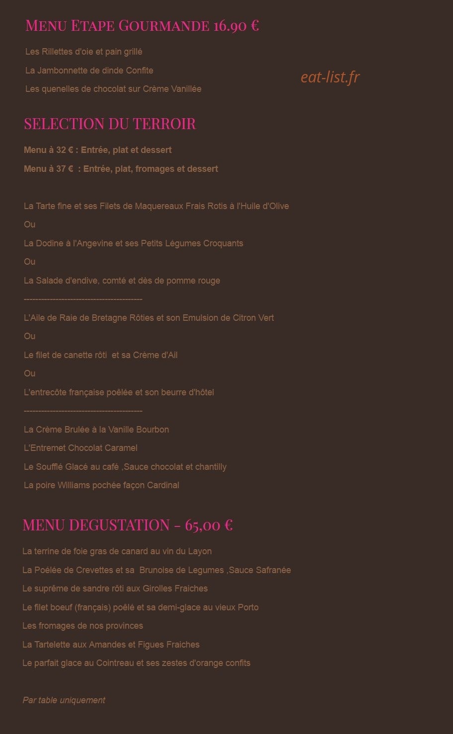 Auberge Bienvenue — carte page 1