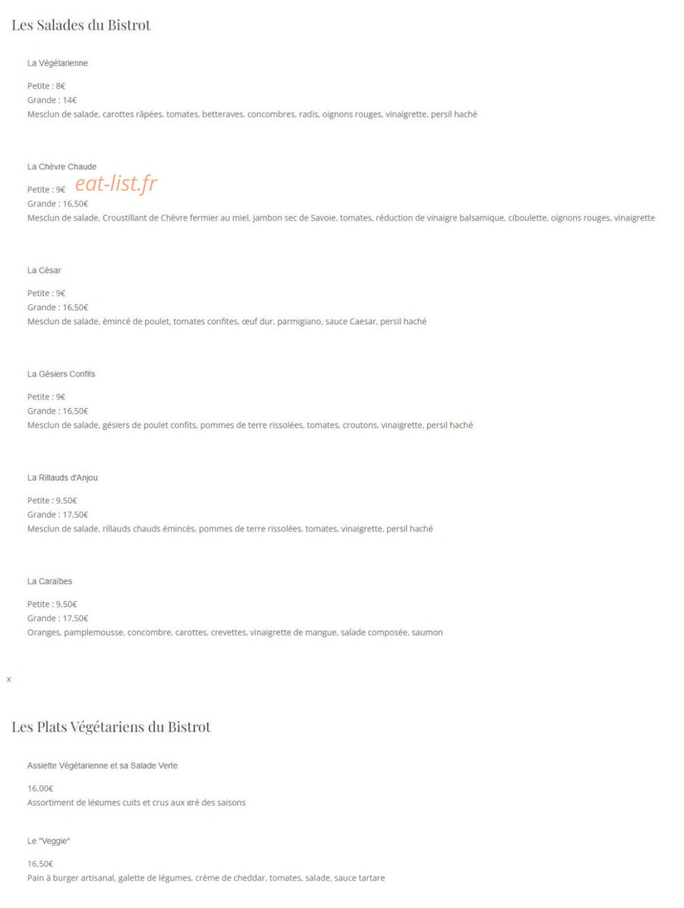Bistrot de la Saulaie — carte page 6
