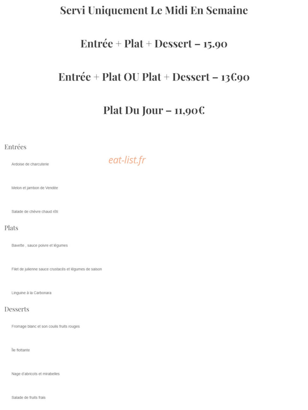 Bistrot de la Saulaie — carte page 1