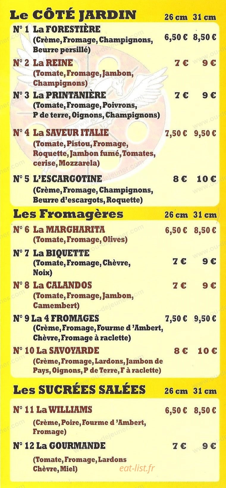 Pegaz'pizza — carte page 1