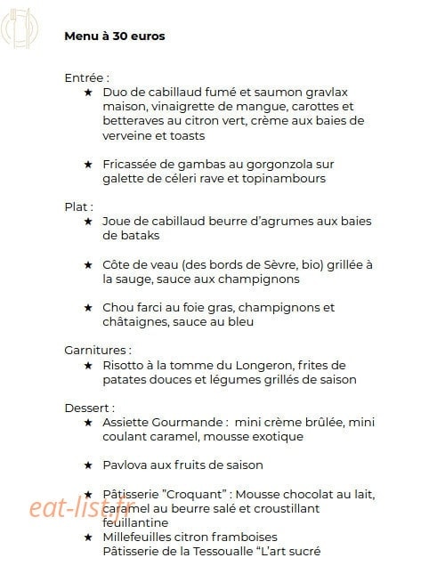 L'Auberge des 4 Moulines — carte page 1