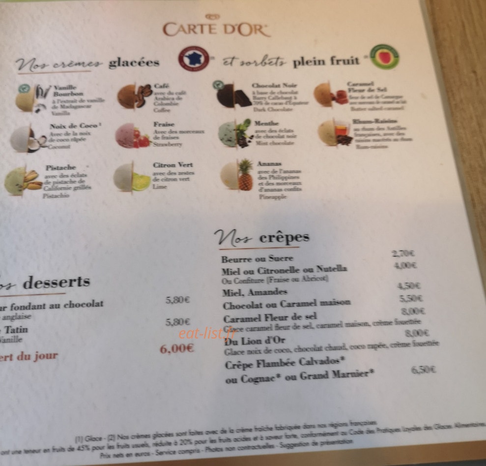 Le Lion d'Or — carte page 2