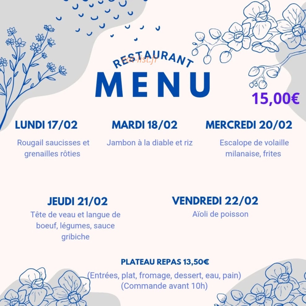 Carte et menu de Le Jardin De Varennes à Varennes sur Loire — Un exemple de menu de la semaine